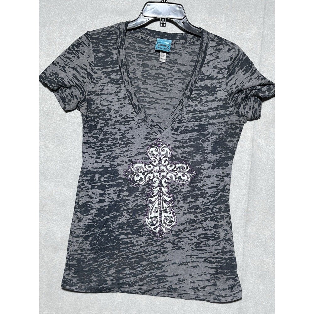 Cowgirl Hardware women’s size Large burnout-style Western T-shirt V Neck